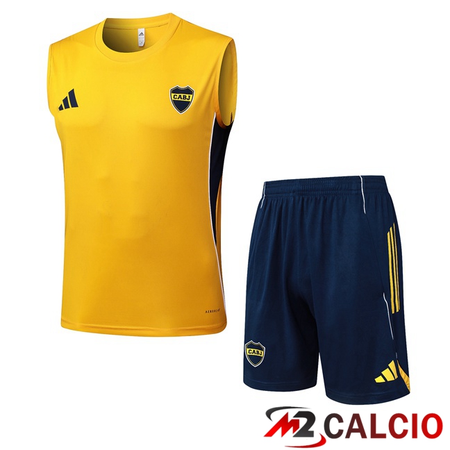 Maglie Calcio Personalizzate,Tute Calcio Squadre,Maglia Nazionale Italiana Calcio | Canotta Allenamento Boca Juniors + Pantaloncini Giallo 2025/2026