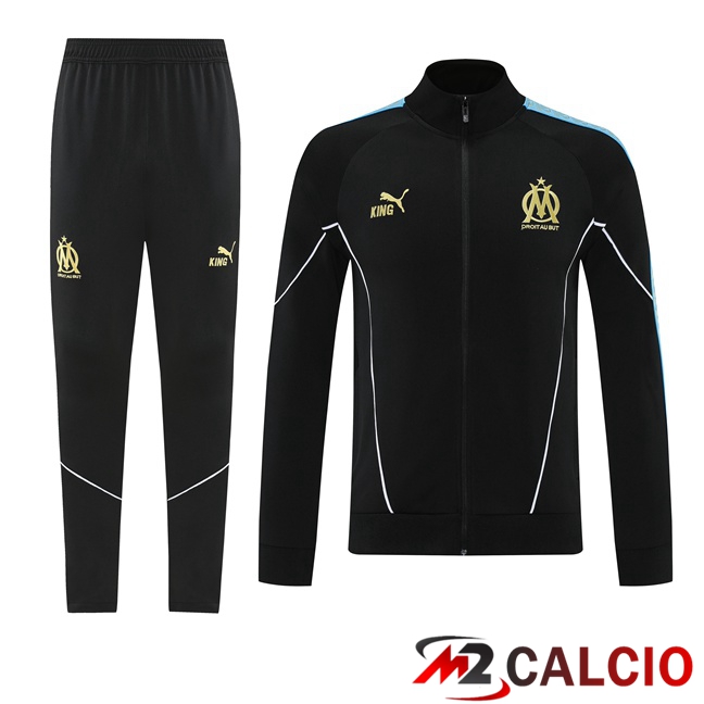Maglie Calcio Personalizzate,Tute Calcio Squadre,Maglia Nazionale Italiana Calcio | Insieme Tuta Calcio - Giacca Marsiglia OM Nero 2025/2026