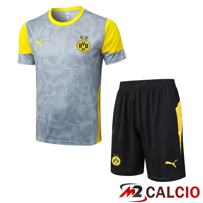 Maglie Calcio Personalizzate,Tute Calcio Squadre,Maglia Nazionale Italiana Calcio | Insieme T Shirt Allenamento Dortmund BVB + Pantaloncini Grigio 2025/2026