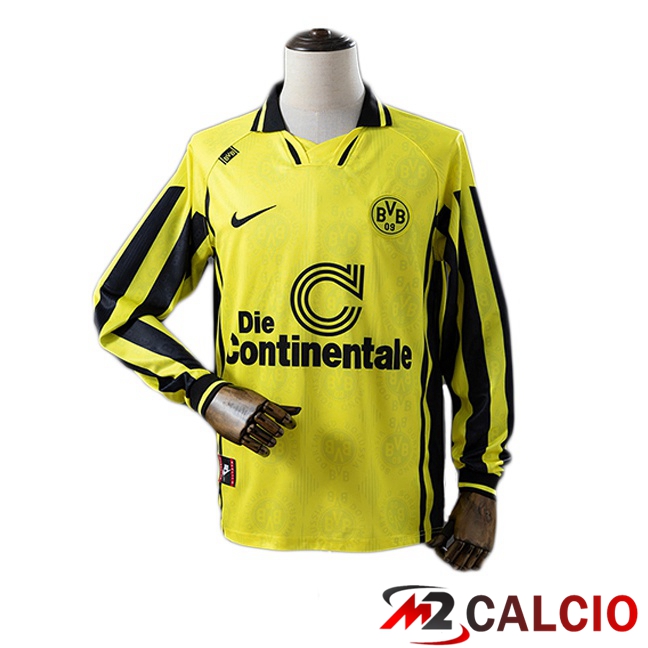 Maglie Calcio Personalizzate,Tute Calcio Squadre,Maglia Nazionale Italiana Calcio | Maglie Calcio Dortmund BVB Retro Prima Manica Lunga Giallo 1996-1997
