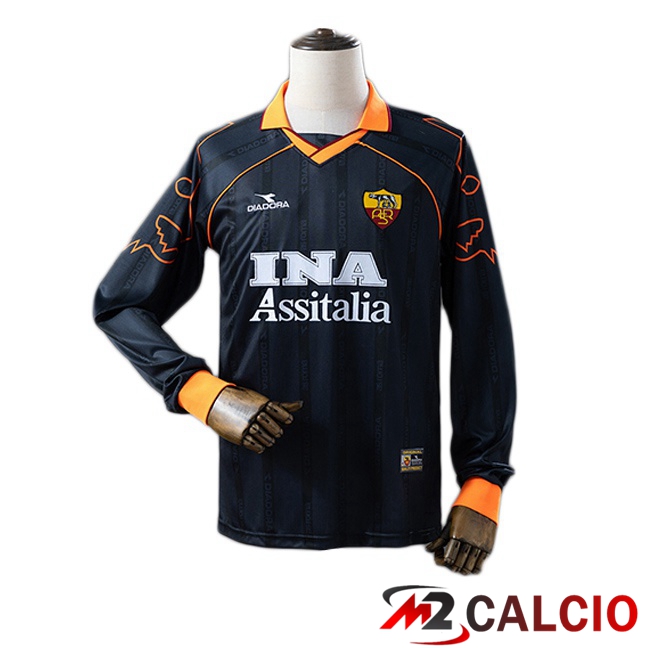Maglie Calcio Personalizzate,Tute Calcio Squadre,Maglia Nazionale Italiana Calcio | Maglie Calcio AS Roma Retro Terza Manica Lunga Nero 1999-2000