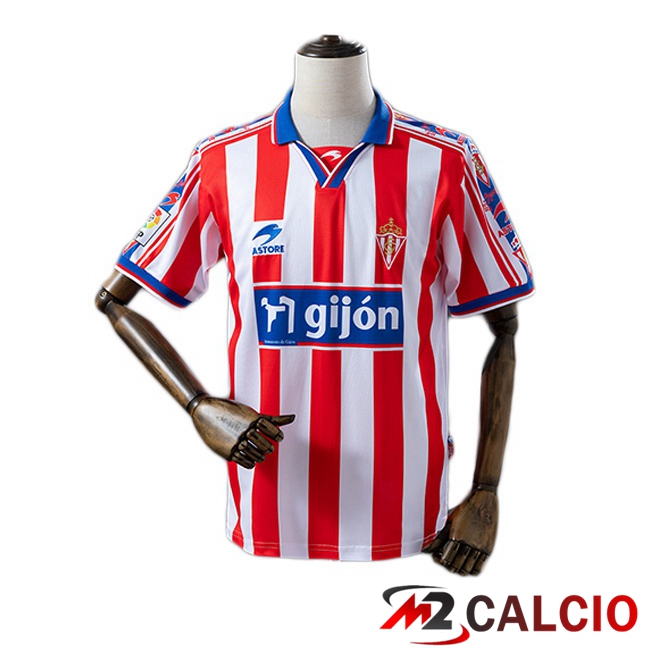 Maglie Calcio Personalizzate,Tute Calcio Squadre,Maglia Nazionale Italiana Calcio | Maglie Calcio Sporting Gijon Retro Prima Bianco Rosso 1999-2000