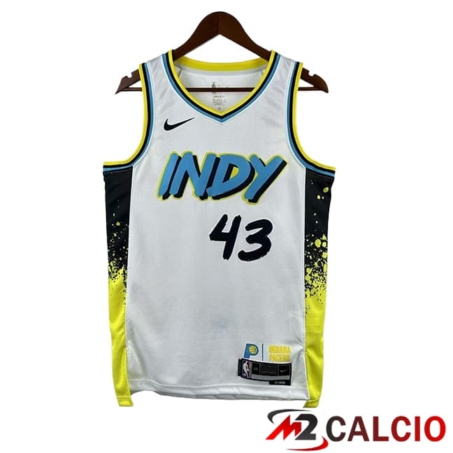 Maglie Calcio Personalizzate,Tute Calcio Squadre,Maglia Nazionale Italiana Calcio | Maglie Indiana Pacers (SIAKAM #43) 2024/2025 Bianco/Giallo/Nero/Blu