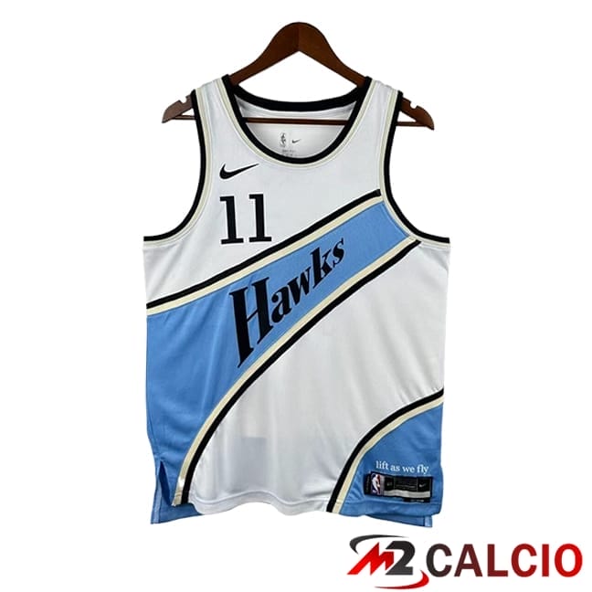 Maglie Calcio Personalizzate,Tute Calcio Squadre,Maglia Nazionale Italiana Calcio | Maglie Atlanta Hawks (YOUNG #11) 2025/2026 Bianco/Blu