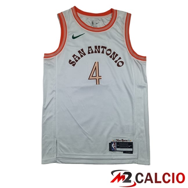 Maglie Calcio Personalizzate,Tute Calcio Squadre,Maglia Nazionale Italiana Calcio | Maglie San Antonio Spurs (FOX #4) 2025/2026 Bianco/Arancia