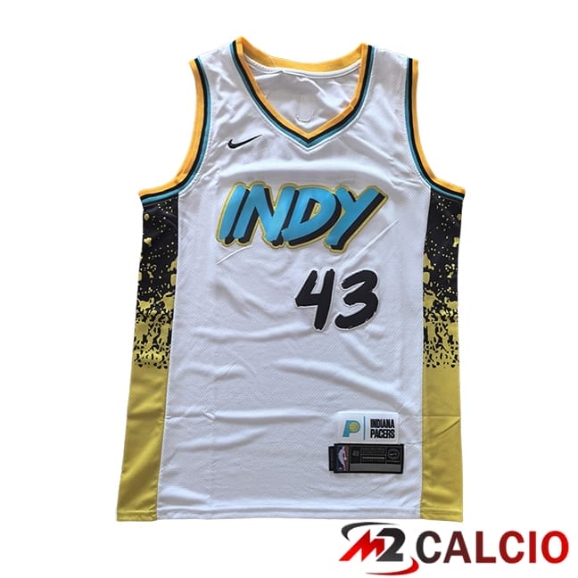 Maglie Calcio Personalizzate,Tute Calcio Squadre,Maglia Nazionale Italiana Calcio | Maglie Indiana Pacers (SIAKAM #32) 2025/2026 Bianco/Giallo/Nero/Blu