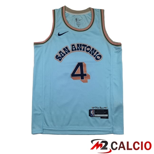 Maglie Calcio Personalizzate,Tute Calcio Squadre,Maglia Nazionale Italiana Calcio | Maglie San Antonio Spurs (FOX #4) 2025/2026 Blu/Arancia