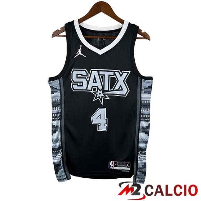 Maglie Calcio Personalizzate,Tute Calcio Squadre,Maglia Nazionale Italiana Calcio | Maglie San Antonio Spurs (FOX #4) 2025/2026 Nero/Grigio