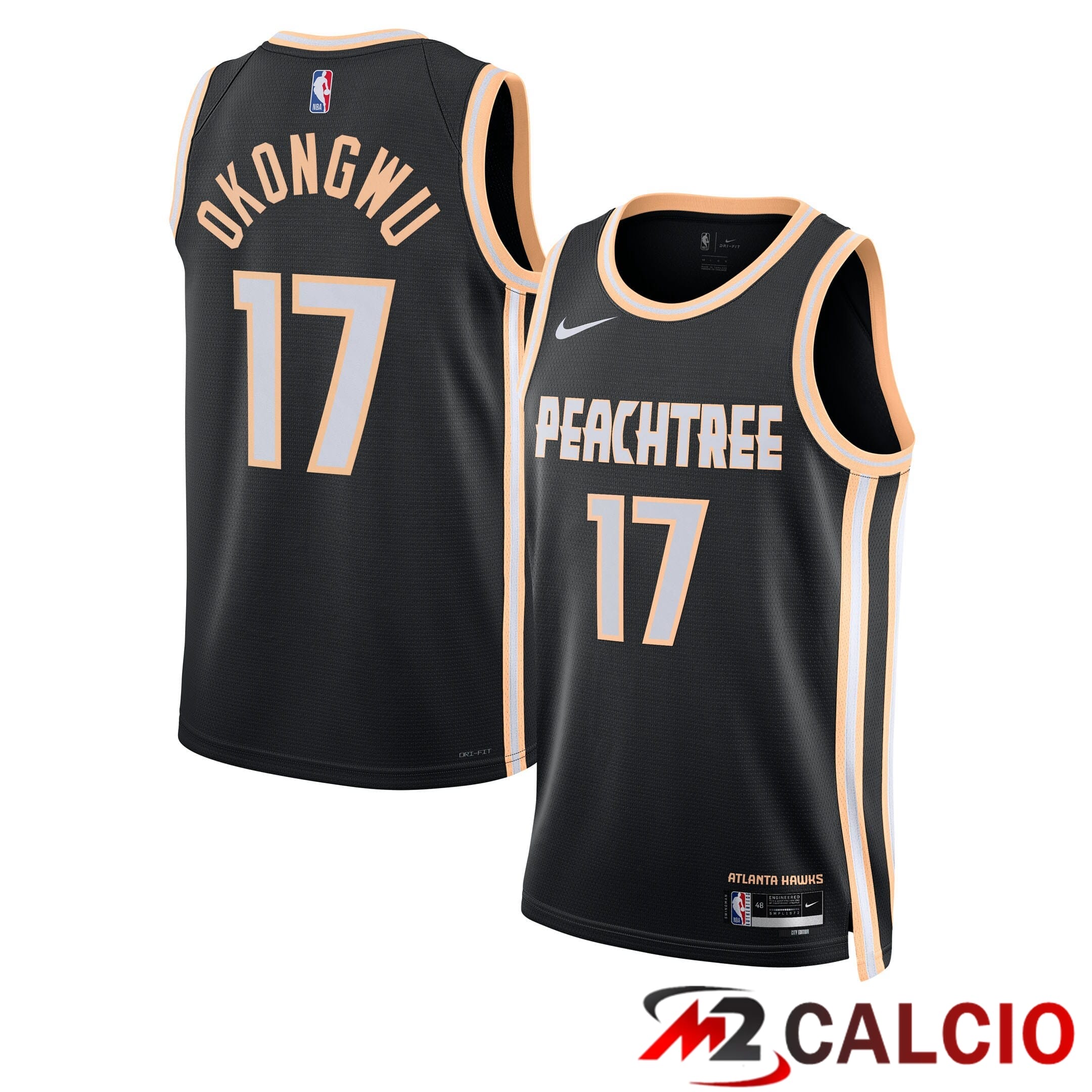 Maglie Calcio Personalizzate,Tute Calcio Squadre,Maglia Nazionale Italiana Calcio | Maglie Atlanta Hawks Nike 2025/26 City Edition Swingman - Nera - Onyeka Okongwu - Unisex
