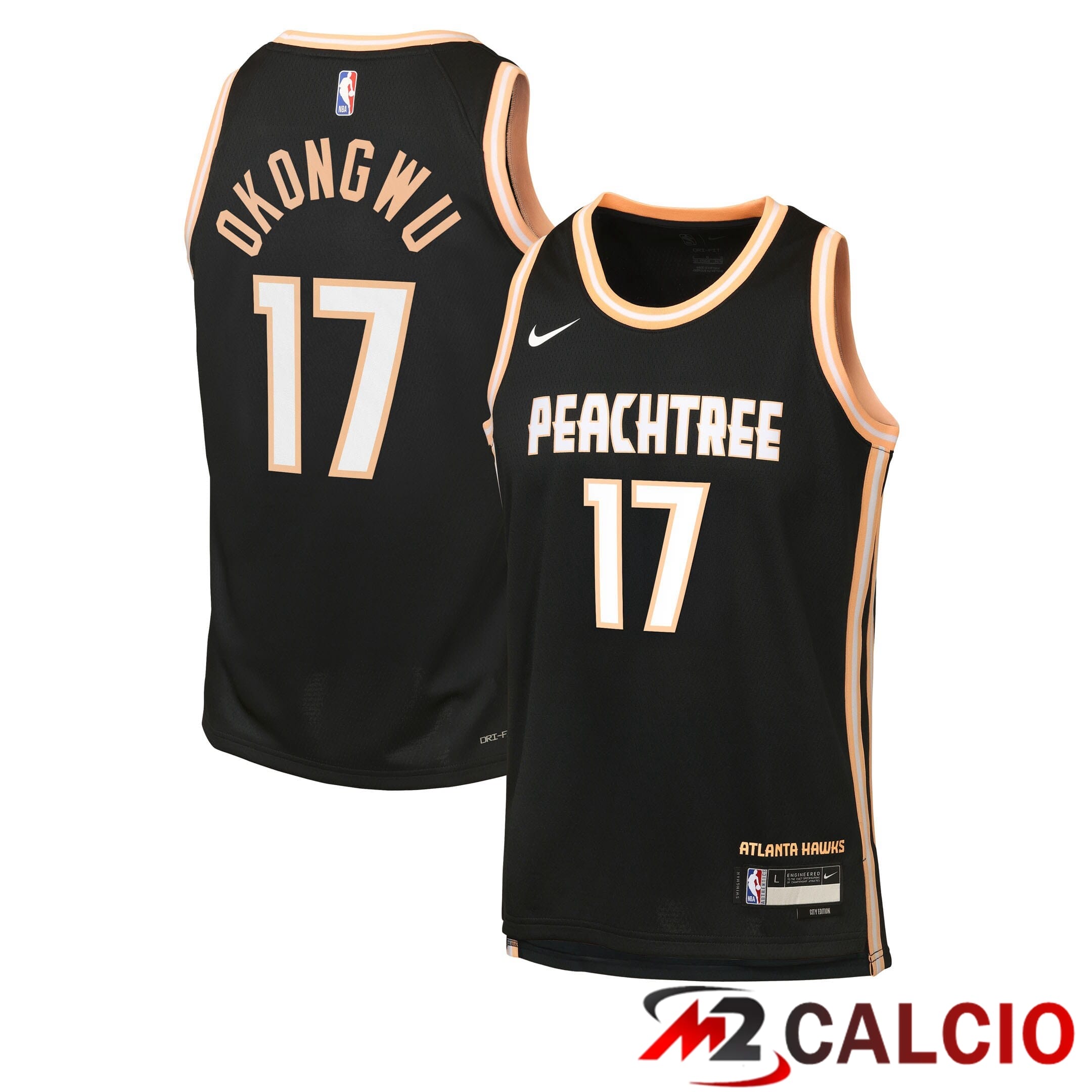 Maglie Calcio Personalizzate,Tute Calcio Squadre,Maglia Nazionale Italiana Calcio | Maglie Atlanta Hawks Nike 2025/26 City Edition Swingman - Nera - Onyeka Okongwu - Gioventu