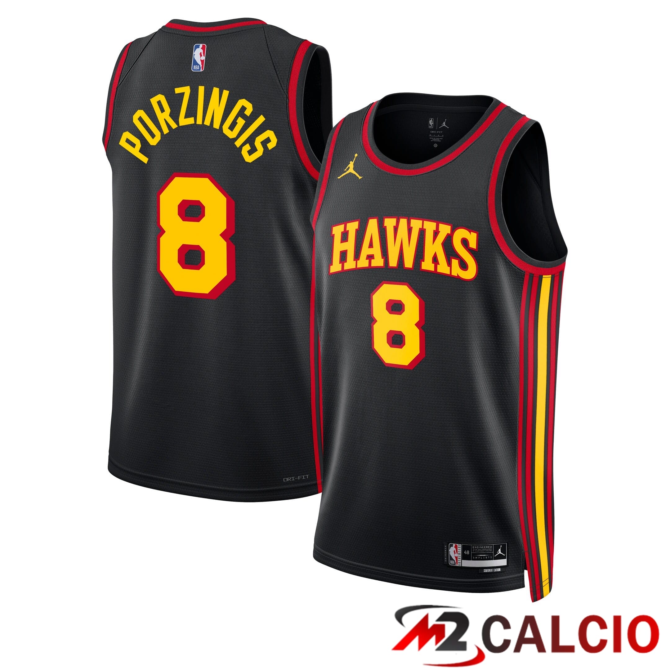 Maglie Calcio Personalizzate,Tute Calcio Squadre,Maglia Nazionale Italiana Calcio | Maglie Atlanta Hawks Jordan Brand Statement Edition Swingman - Nera - Kristaps Porzingis - Unisex
