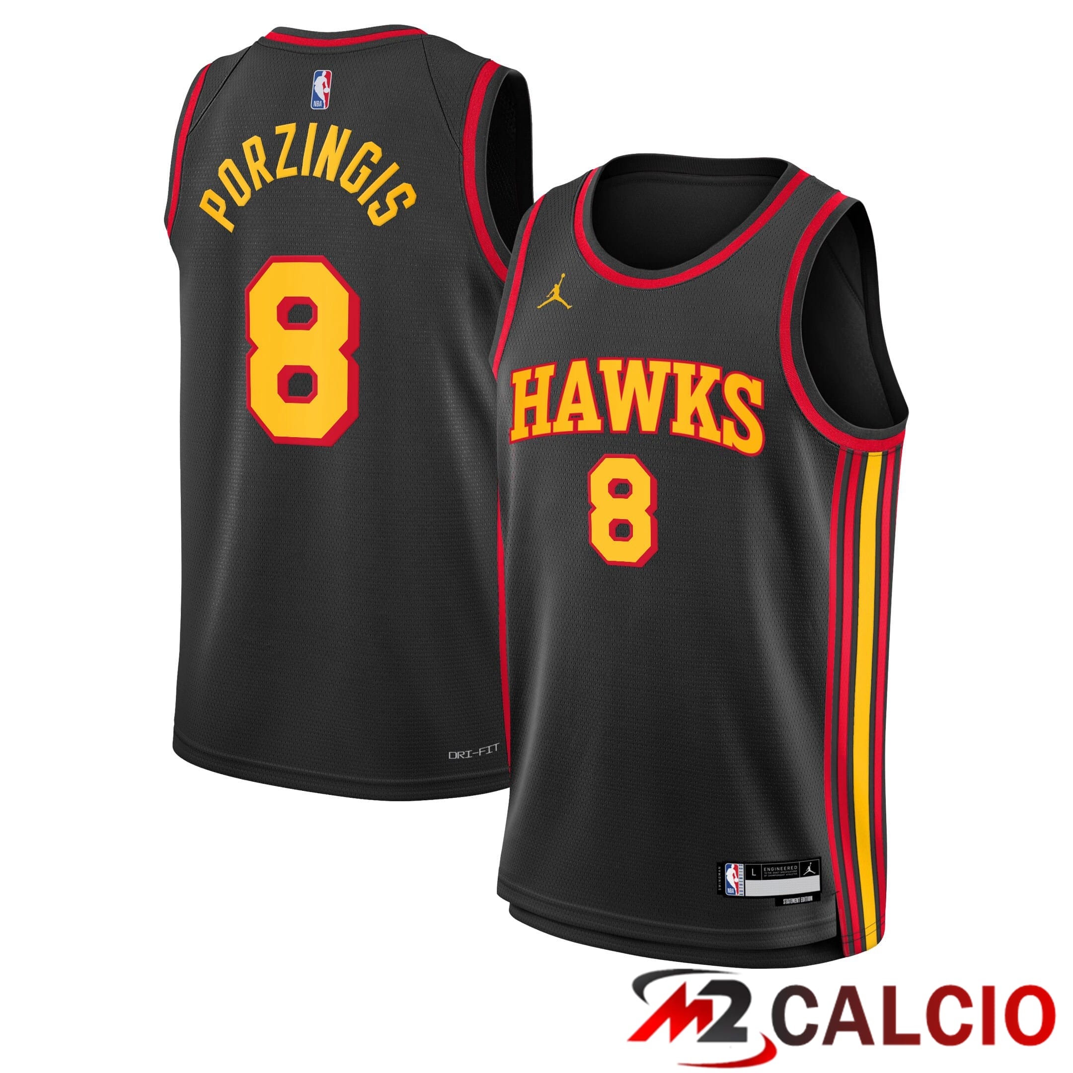 Maglie Calcio Personalizzate,Tute Calcio Squadre,Maglia Nazionale Italiana Calcio | Maglie Atlanta Hawks Jordan Brand Statement Edition Swingman 22 - Nera - Kristaps Porzingis - Gioventu