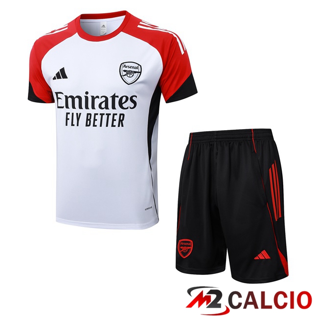 Maglie Calcio Personalizzate,Tute Calcio Squadre,Maglia Nazionale Italiana Calcio | Insieme T Shirt Allenamento Arsenal + Pantaloncini Bianco 2025/2026