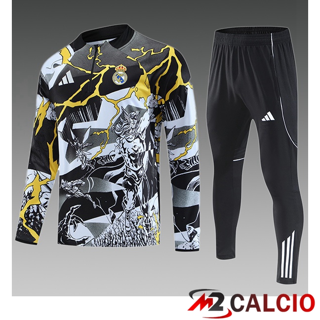 Maglie Calcio Personalizzate,Tute Calcio Squadre,Maglia Nazionale Italiana Calcio | Insieme Tuta Calcio Real Madrid Bambino Nero Bianco 2025/2026