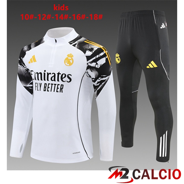 Maglie Calcio Personalizzate,Tute Calcio Squadre,Maglia Nazionale Italiana Calcio | Insieme Tuta Calcio Real Madrid Bambino Bianco 2025/2026