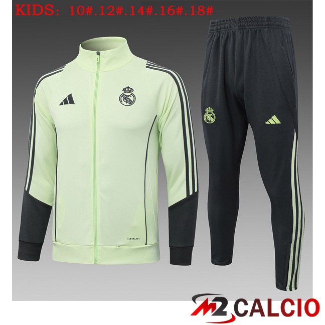 Maglie Calcio Personalizzate,Tute Calcio Squadre,Maglia Nazionale Italiana Calcio | Insieme Tuta Calcio - Giacca Real Madrid Bambino Verde 2025/2026