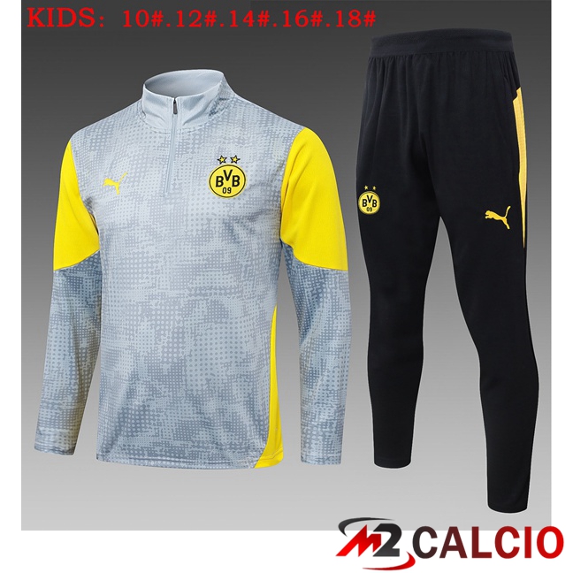 Maglie Calcio Personalizzate,Tute Calcio Squadre,Maglia Nazionale Italiana Calcio | Insieme Tuta Calcio Dortmund BVB Bambino Grigio 2025/2026