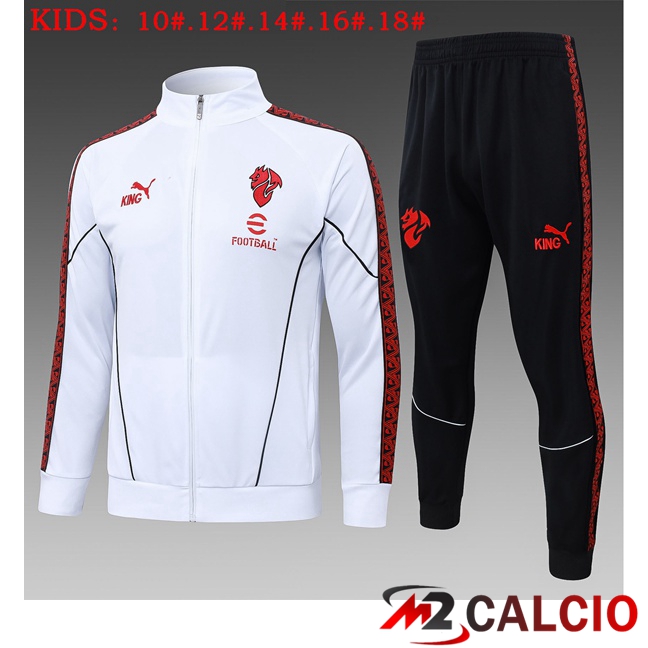 Maglie Calcio Personalizzate,Tute Calcio Squadre,Maglia Nazionale Italiana Calcio | Insieme Tuta Calcio - Giacca AC Milan Bambino Bianco 2025/2026