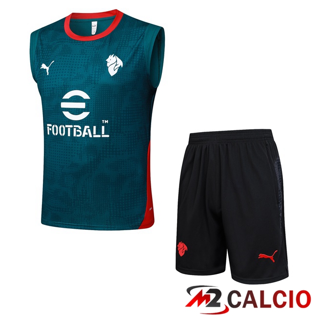 Maglie Calcio Personalizzate,Tute Calcio Squadre,Maglia Nazionale Italiana Calcio | Canotta Allenamento AC Milan + Pantaloncini Verde 2025/2026