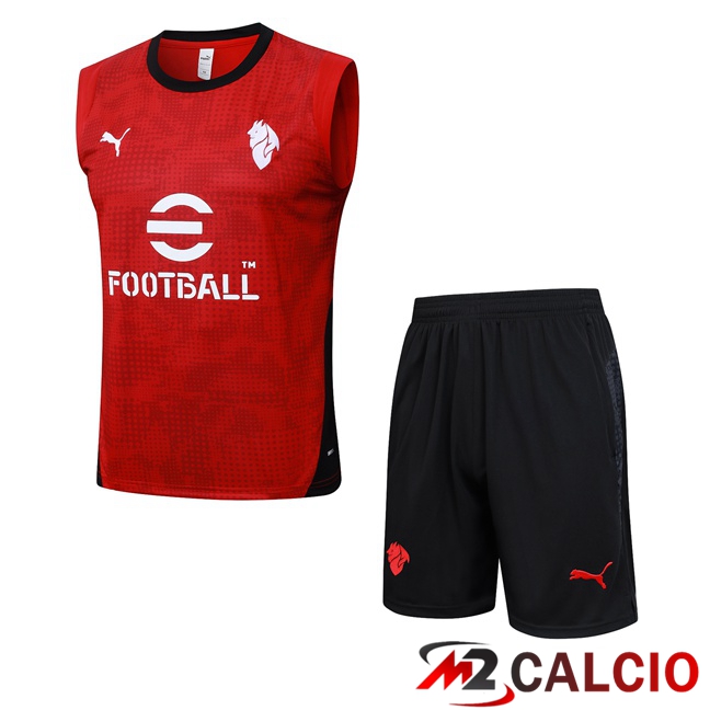 Maglie Calcio Personalizzate,Tute Calcio Squadre,Maglia Nazionale Italiana Calcio | Canotta Allenamento AC Milan + Pantaloncini Rosso 2025/2026