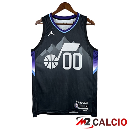 Maglie Calcio Personalizzate,Tute Calcio Squadre,Maglia Nazionale Italiana Calcio | Maglia Utah Jazz (MARKKANEN #00) 2025/26 Nero/Grigio/Viola
