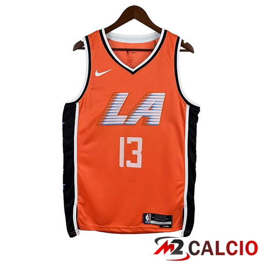 Maglie Calcio Personalizzate,Tute Calcio Squadre,Maglia Nazionale Italiana Calcio | Maglia Los Angeles Clippers (GEORGE #13) 2025/26 Arancia/Nero