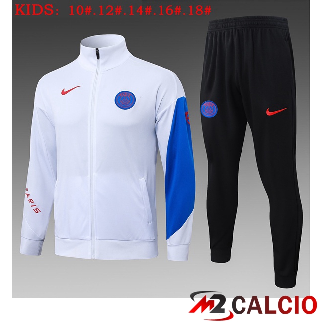 Maglie Calcio Personalizzate,Tute Calcio Squadre,Maglia Nazionale Italiana Calcio | Insieme Tuta Calcio - Giacca Paris PSG Bambino Bianco 2025/2026