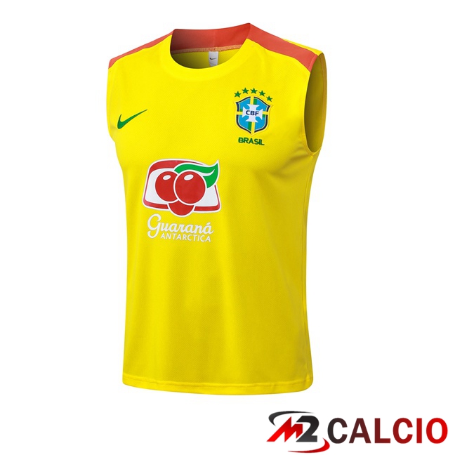 Maglie Calcio Personalizzate,Tute Calcio Squadre,Maglia Nazionale Italiana Calcio | Canotta Allenamento Brasile Giallo 2025/2026