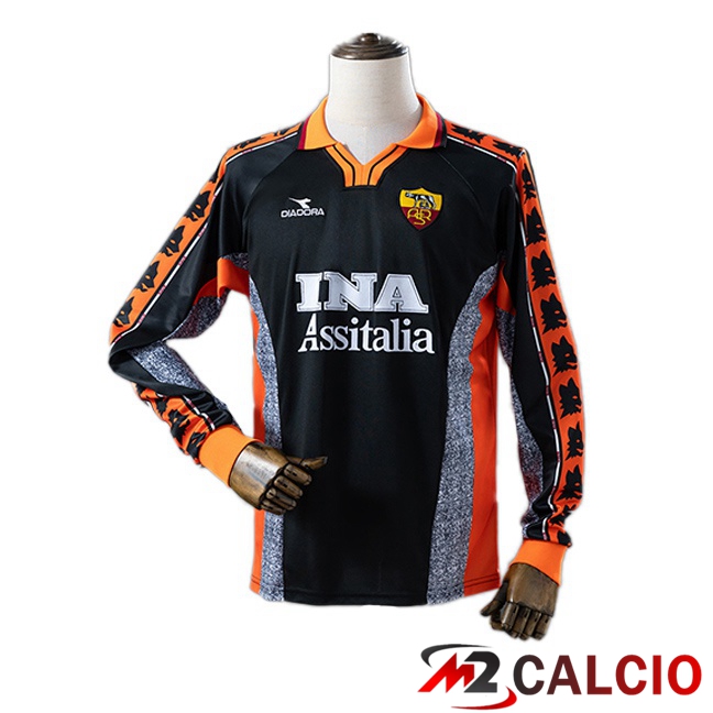Maglie Calcio Personalizzate,Tute Calcio Squadre,Maglia Nazionale Italiana Calcio | Maglie Calcio AS Roma Retro Terza Manica Lunga Nero 1998-1999