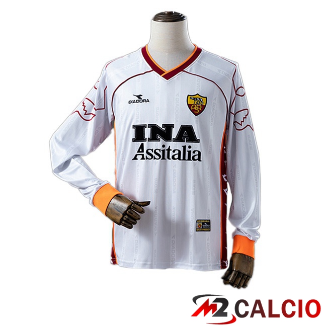 Maglie Calcio Personalizzate,Tute Calcio Squadre,Maglia Nazionale Italiana Calcio | Maglie Calcio AS Roma Retro Seconda Manica Lunga Bianco 1999-2000