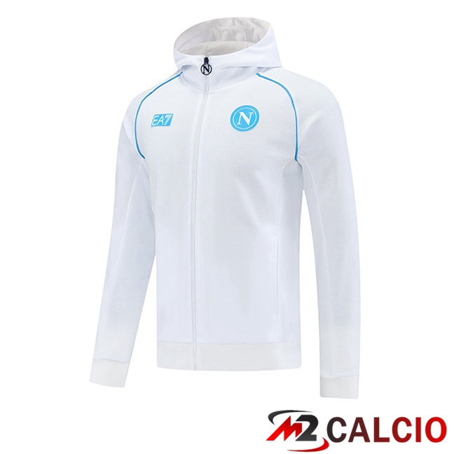 Maglie Calcio Personalizzate,Tute Calcio Squadre,Maglia Nazionale Italiana Calcio | Felpa Con Cappuccio SSC Napoli Bianco 2025/2026