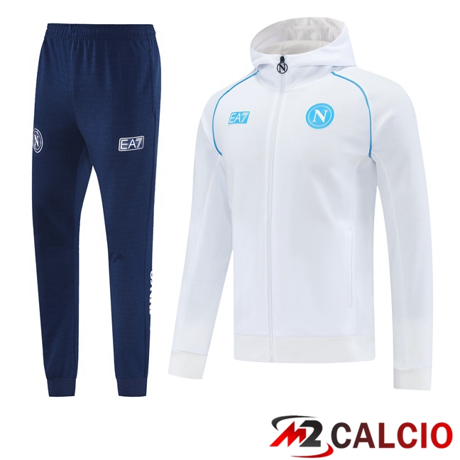 Maglie Calcio Personalizzate,Tute Calcio Squadre,Maglia Nazionale Italiana Calcio | Tuta Calcio - Felpa Con Cappuccio SSC Napoli Bianco 2025/2026