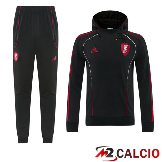Maglie Calcio Personalizzate,Tute Calcio Squadre,Maglia Nazionale Italiana Calcio | Tuta Calcio - Felpa Con Cappuccio FC Liverpool Nero 2026/2027