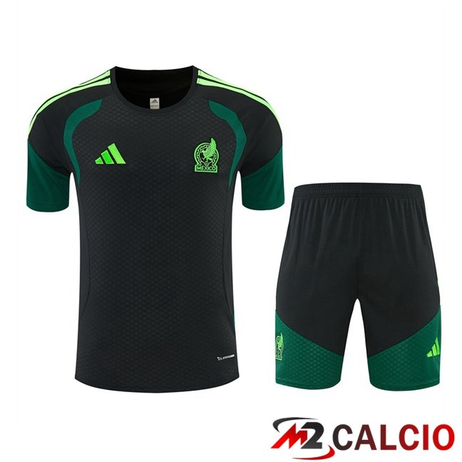 Maglie Calcio Personalizzate,Tute Calcio Squadre,Maglia Nazionale Italiana Calcio | Insieme T Shirt Allenamento Messico + Pantaloncini Nero 2026/2027