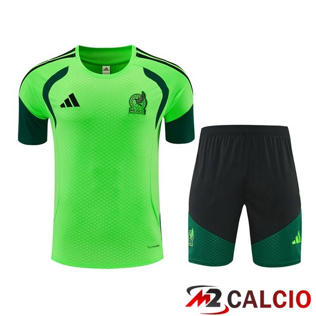 Maglie Calcio Personalizzate,Tute Calcio Squadre,Maglia Nazionale Italiana Calcio | Insieme T Shirt Allenamento Messico + Pantaloncini Verde 2026/2027