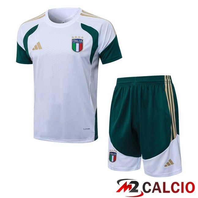 Maglie Calcio Personalizzate,Tute Calcio Squadre,Maglia Nazionale Italiana Calcio | Insieme T Shirt Allenamento Italia + Pantaloncini Bianco 2026/2027