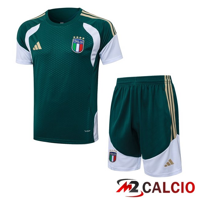 Maglie Calcio Personalizzate,Tute Calcio Squadre,Maglia Nazionale Italiana Calcio | Insieme T Shirt Allenamento Italia + Pantaloncini Verde 2026/2027