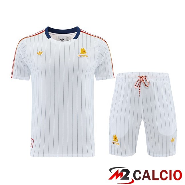 Maglie Calcio Personalizzate,Tute Calcio Squadre,Maglia Nazionale Italiana Calcio | Insieme T Shirt Allenamento AS Roma + Pantaloncini Bianco 2026/2027