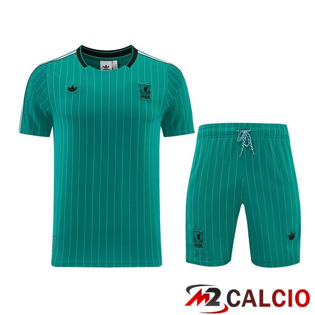 Maglie Calcio Personalizzate,Tute Calcio Squadre,Maglia Nazionale Italiana Calcio | Insieme T Shirt Allenamento FC Liverpool + Pantaloncini Verde 2026/2027