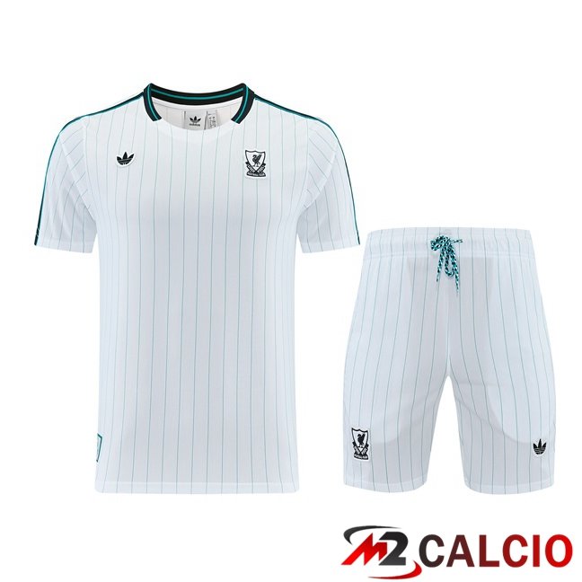 Maglie Calcio Personalizzate,Tute Calcio Squadre,Maglia Nazionale Italiana Calcio | Insieme T Shirt Allenamento FC Liverpool + Pantaloncini Bianco 2026/2027