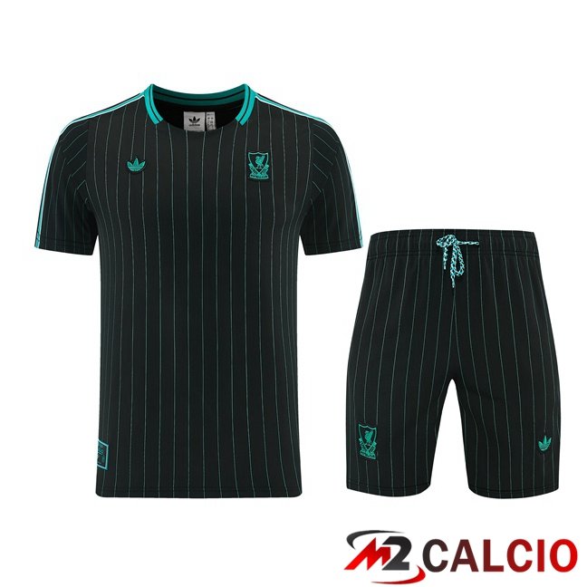 Maglie Calcio Personalizzate,Tute Calcio Squadre,Maglia Nazionale Italiana Calcio | Insieme T Shirt Allenamento FC Liverpool + Pantaloncini Nero 2026/2027