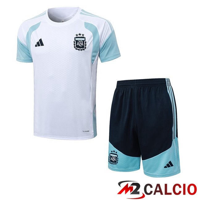 Maglie Calcio Personalizzate,Tute Calcio Squadre,Maglia Nazionale Italiana Calcio | Insieme T Shirt Allenamento Argentina + Pantaloncini Bianco 2026/2027