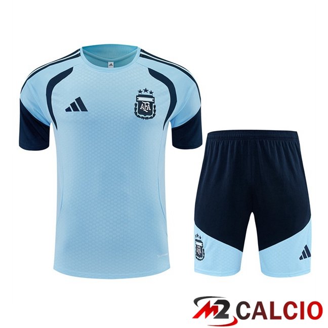 Maglie Calcio Personalizzate,Tute Calcio Squadre,Maglia Nazionale Italiana Calcio | Insieme T Shirt Allenamento Argentina + Pantaloncini Blu 2026/2027