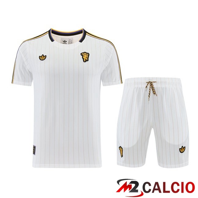 Maglie Calcio Personalizzate,Tute Calcio Squadre,Maglia Nazionale Italiana Calcio | Insieme T Shirt Allenamento Manchester United + Pantaloncini Bianco 2026/2027