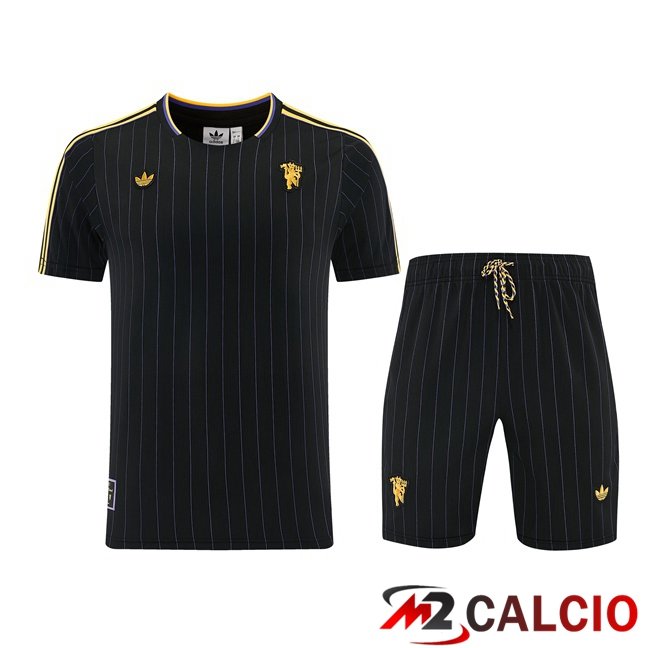 Maglie Calcio Personalizzate,Tute Calcio Squadre,Maglia Nazionale Italiana Calcio | Insieme T Shirt Allenamento Manchester United + Pantaloncini Nero 2026/2027