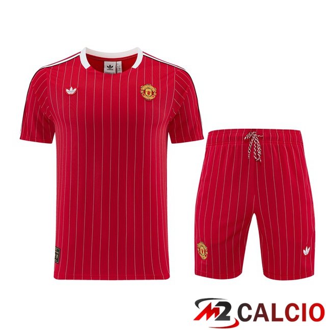 Maglie Calcio Personalizzate,Tute Calcio Squadre,Maglia Nazionale Italiana Calcio | Insieme T Shirt Allenamento Manchester United + Pantaloncini Rosso 2026/2027