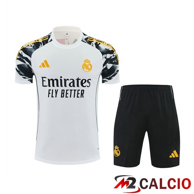 Maglie Calcio Personalizzate,Tute Calcio Squadre,Maglia Nazionale Italiana Calcio | Insieme T Shirt Allenamento Real Madrid + Pantaloncini Bianco 2026/2027