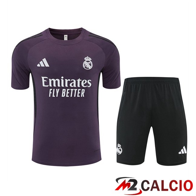 Maglie Calcio Personalizzate,Tute Calcio Squadre,Maglia Nazionale Italiana Calcio | Insieme T Shirt Allenamento Real Madrid + Pantaloncini Viola 2026/2027