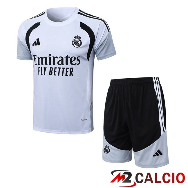 Maglie Calcio Personalizzate,Tute Calcio Squadre,Maglia Nazionale Italiana Calcio | Insieme T Shirt Allenamento Real Madrid + Pantaloncini Bianco 2026/2027