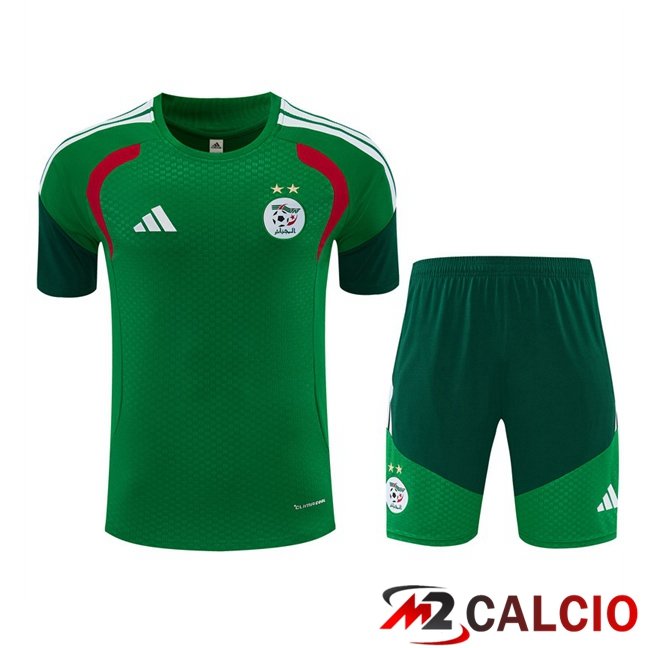 Maglie Calcio Personalizzate,Tute Calcio Squadre,Maglia Nazionale Italiana Calcio | Insieme T Shirt Allenamento Algeria + Pantaloncini Verde 2026/2027